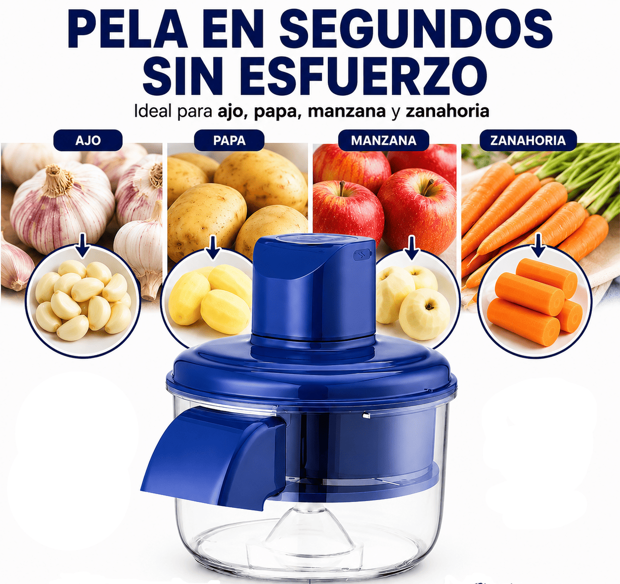 Pelador automático eléctrico de frutas, vegetales y verduras
