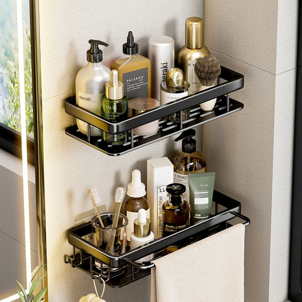 Organizador de baño de aluminio premium (set de 2 piezas)