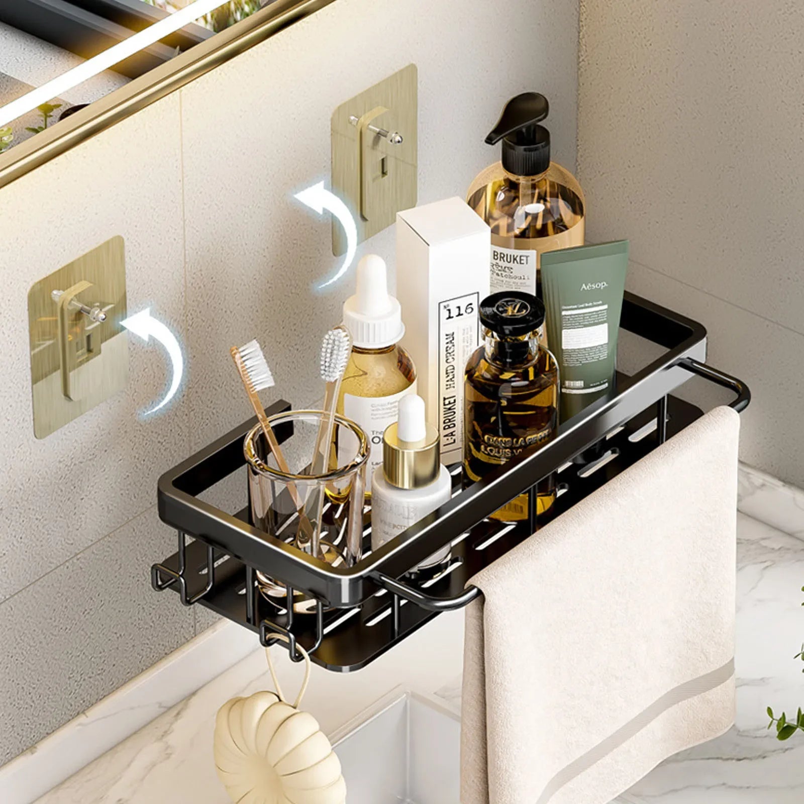 Organizador de baño de aluminio premium (set de 2 piezas)