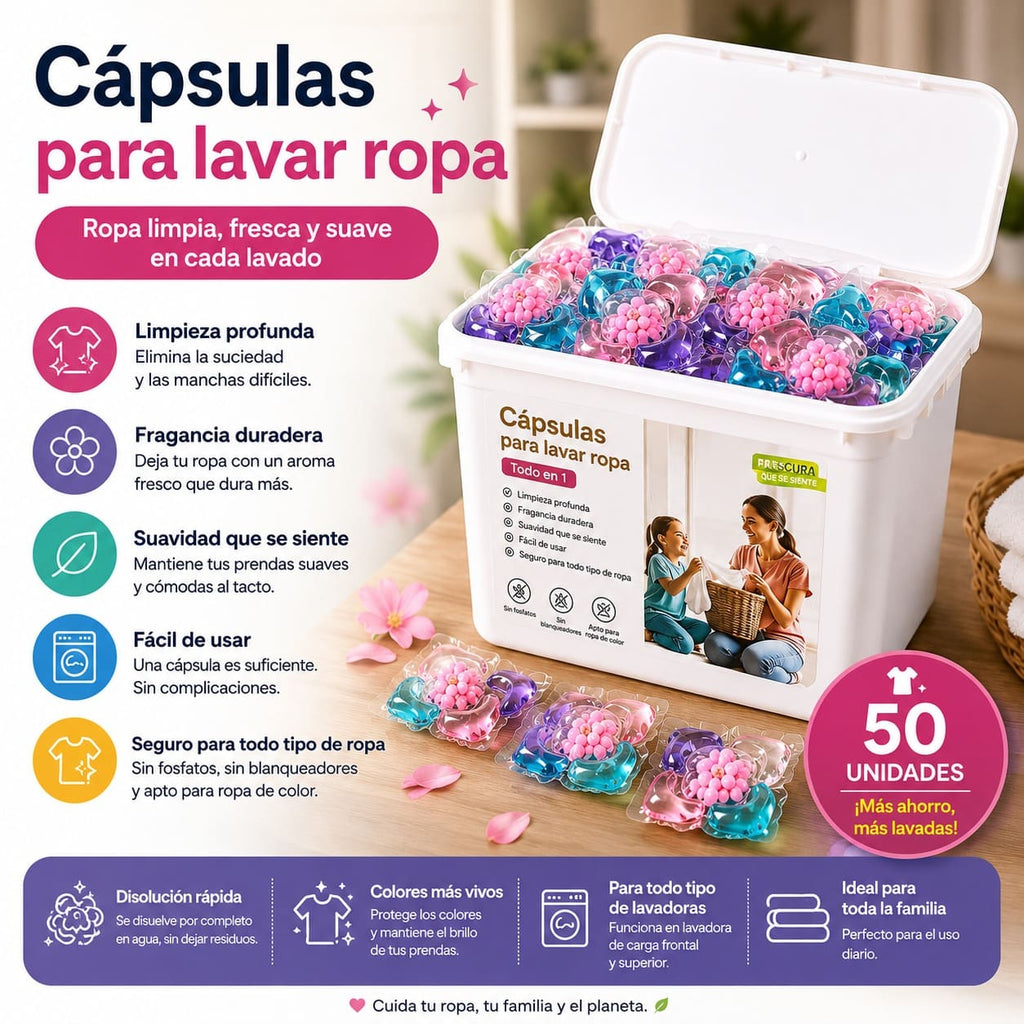 Cápsulas Detergente para Ropa 5en1 – Limpieza Profunda Multiusos