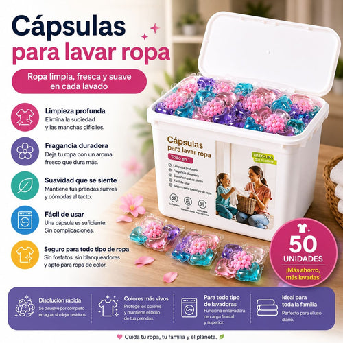 Cápsulas Detergente para Ropa 5en1 – Limpieza Profunda Multiusos